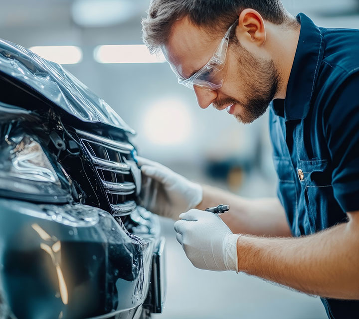 auto tech going over collision damage